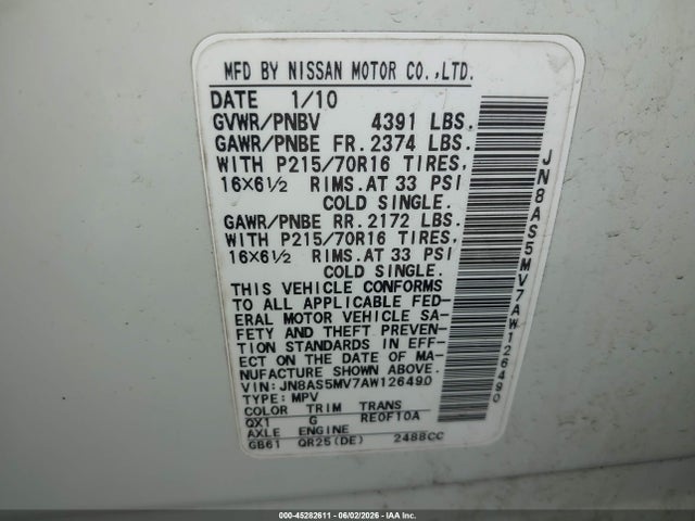 Продаж на аукціоні авто 2010 Nissan Rogue S, vin: JN8AS5MV7AW126490, номер лоту: 45282611