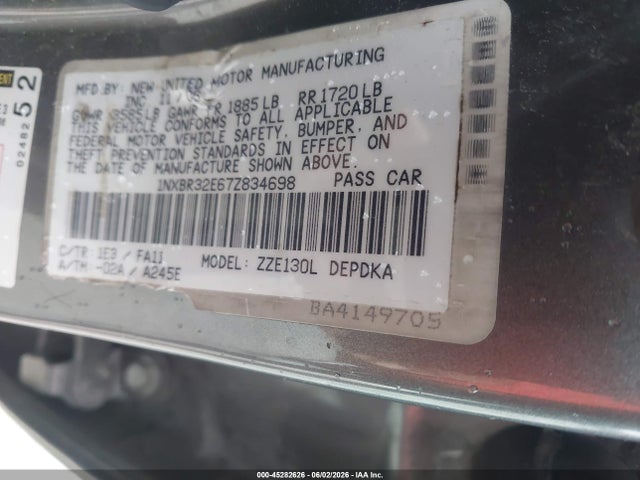 Aukcja sprzedaży 2007 Toyota Corolla Ce, vin: 1NXBR32E67Z834698, numer aukcji: 45282626