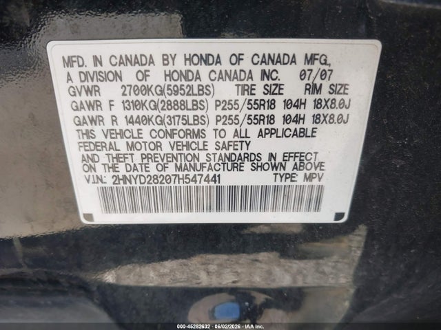 Aukcja sprzedaży 2007 Acura Mdx, vin: 2HNYD28207H547441, numer aukcji: 45282632