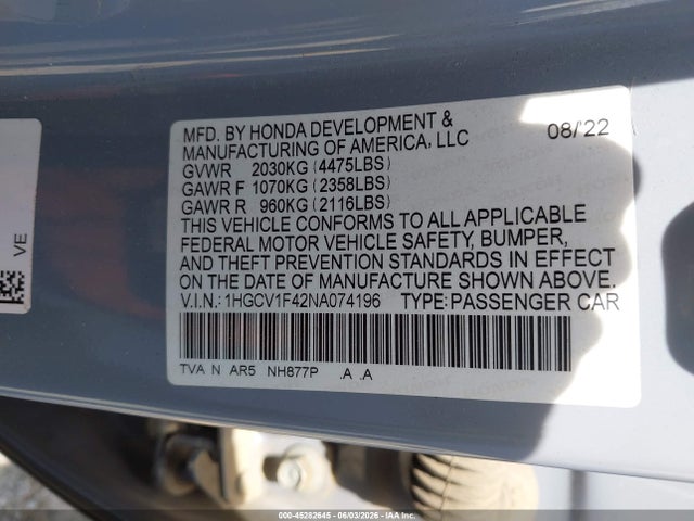 1HGCV1F42NA074196 Honda Accord Sport Special Edition