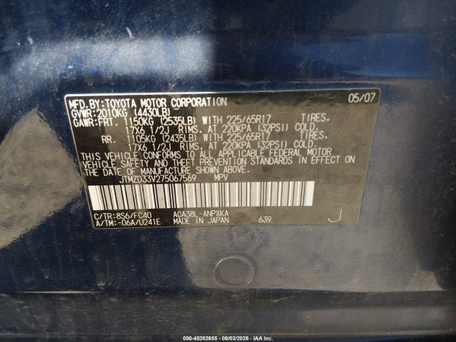 Aukcja sprzedaży 2007 Toyota Rav4, vin: JTMZD33V275067569, numer aukcji: 45282655