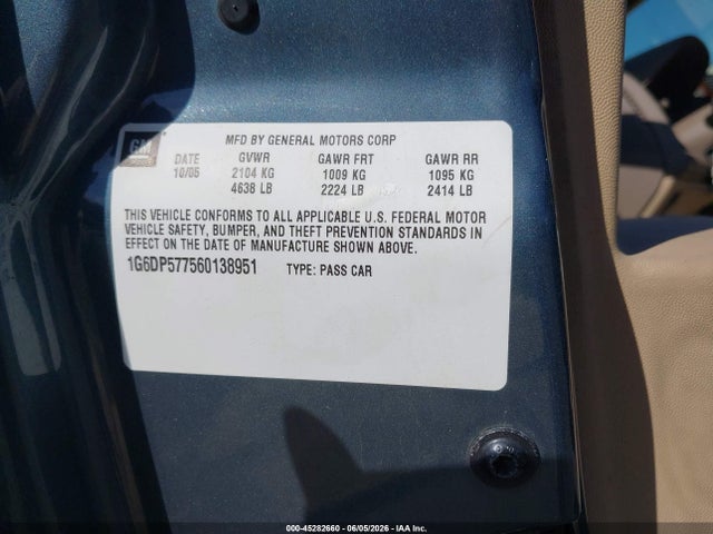 45282660 :رقم المزاد ، 1G6DP577560138951 vin ، 2006 Cadillac Cts Standard مزاد بيع