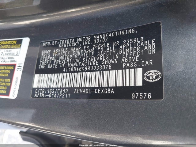 Aukcja sprzedaży 2008 Toyota Camry Hybrid, vin: 4T1BB46K98U033078, numer aukcji: 45282663