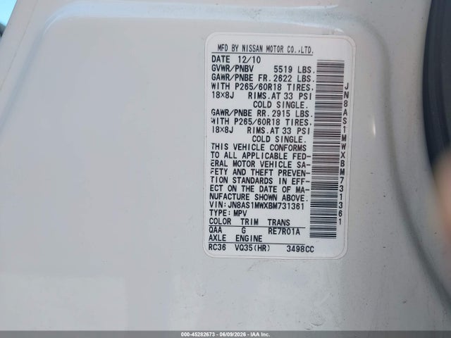 Продажа на аукционе авто 2011 Infiniti Fx35, vin: JN8AS1MWXBM731361, номер лота: 45282673