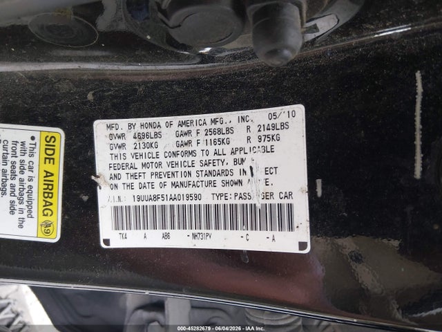 Aukcja sprzedaży 2010 Acura Tl 3.5, vin: 19UUA8F51AA019590, numer aukcji: 45282679
