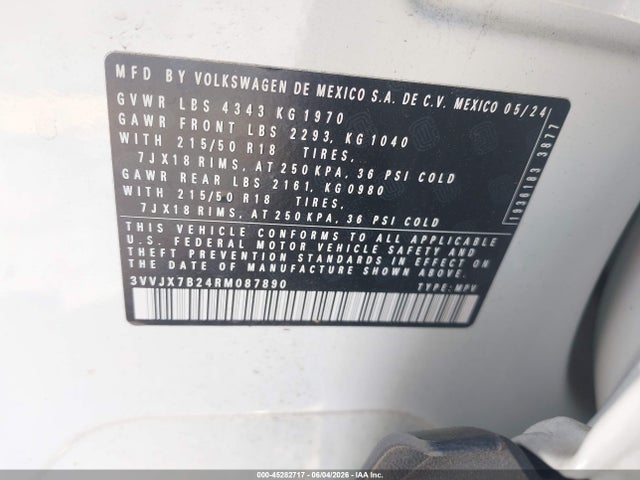 2024 Volkswagen Taos 1.5t Se Black მანქანა იყიდება აუქციონზე, vin: 3VVJX7B24RM087890, აუქციონის ნომერი: 45282717