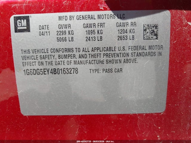 2011 Cadillac Cts Luxury მანქანა იყიდება აუქციონზე, vin: 1G6DG5EY4B0163278, აუქციონის ნომერი: 45282725