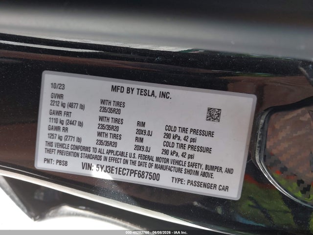 Продажа на аукционе авто 2023 Tesla Model 3 Performance Dual Motor All-wheel Drive, vin: 5YJ3E1EC7PF687500, номер лота: 45282760