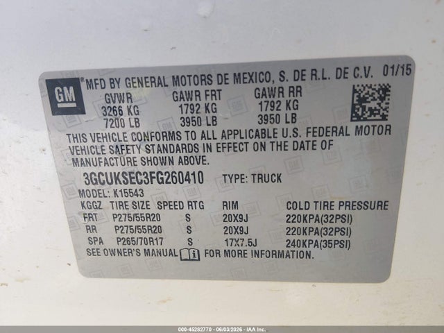 3GCUKSEC3FG260410 Chevrolet Silverado 1500 1lz