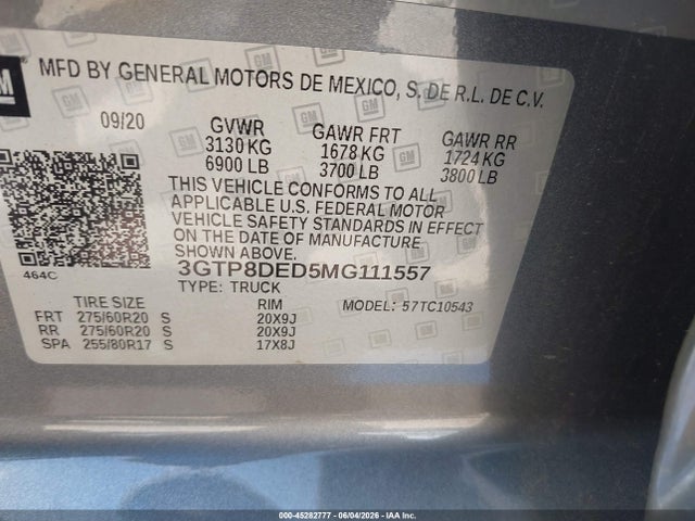 Продажа на аукционе авто 2021 Gmc Sierra 1500 2wd  Short Box Slt, vin: 3GTP8DED5MG111557, номер лота: 45282777
