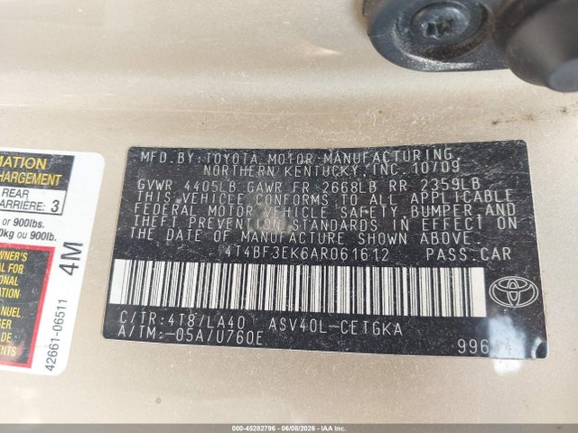 Продаж на аукціоні авто 2010 Toyota Camry Xle, vin: 4T4BF3EK6AR061612, номер лоту: 45282796
