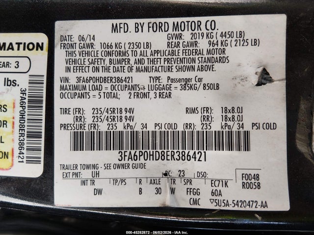 Продаж на аукціоні авто 2014 Ford Fusion Se, vin: 3FA6P0HD8ER386421, номер лоту: 45282872