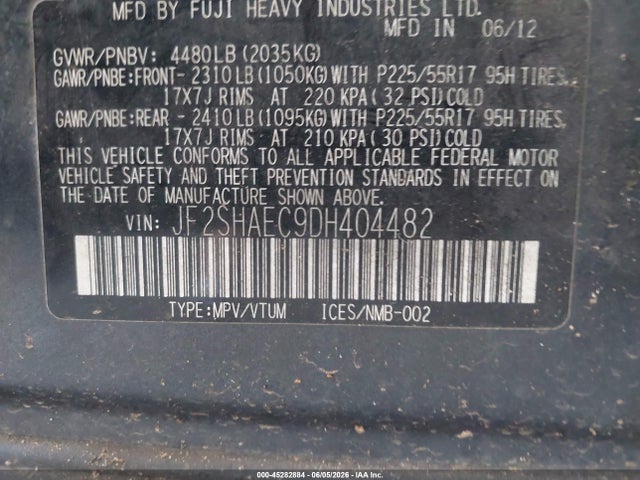 Aukcja sprzedaży 2013 Subaru Forester 2.5x Limited, vin: JF2SHAEC9DH404482, numer aukcji: 45282884
