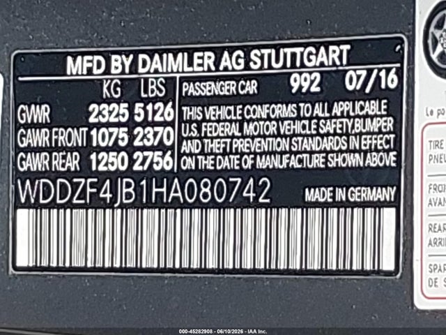 Aukcja sprzedaży 2017 Mercedes-benz E 300, vin: WDDZF4JB1HA080742, numer aukcji: 45282908