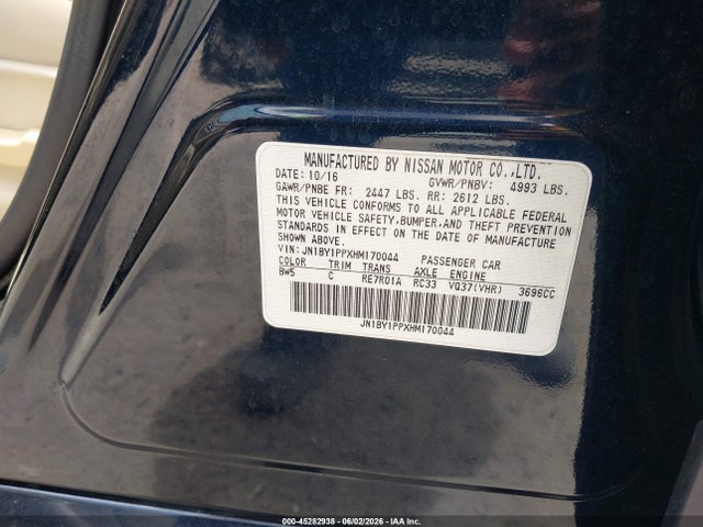 45282938 :رقم المزاد ، JN1BY1PPXHM170044 vin ، 2017 Infiniti Q70l 3.7 مزاد بيع