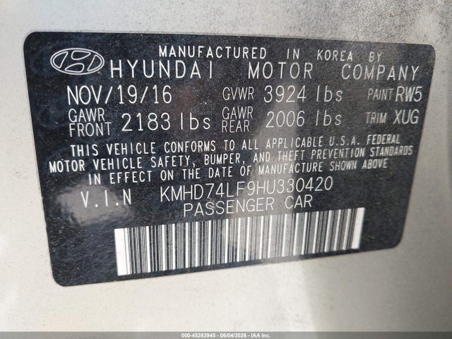 Продажа на аукционе авто 2017 Hyundai Elantra Se, vin: KMHD74LF9HU330420, номер лота: 45282945