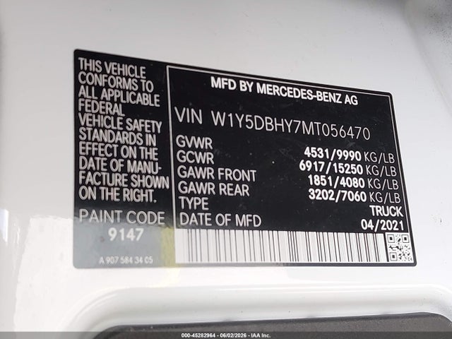 Продаж на аукціоні авто 2021 Mercedes-benz Sprinter 3500 High Roof I4, vin: W1Y5DBHY7MT056470, номер лоту: 45282964