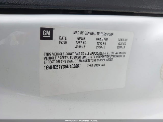 Aukcja sprzedaży 2006 Buick Lucerne Cxs, vin: 1G4HE57Y36U182061, numer aukcji: 45282967