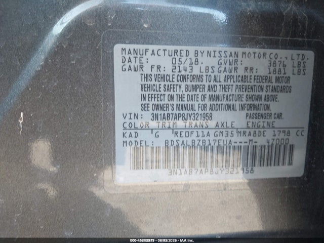 Продаж на аукціоні авто 2018 Nissan Sentra S, vin: 3N1AB7AP8JY321958, номер лоту: 45282979