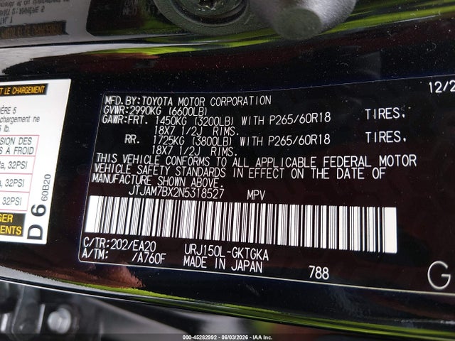 2022 Lexus Gx 460 Premium მანქანა იყიდება აუქციონზე, vin: JTJAM7BX2N5318527, აუქციონის ნომერი: 45282992
