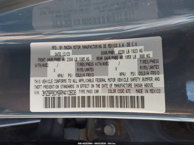 Продаж на аукціоні авто 2024 Mazda Mazda3 2.5 S Carbon Edition, vin: 3MZBPBCM9RM410608, номер лоту: 45282994