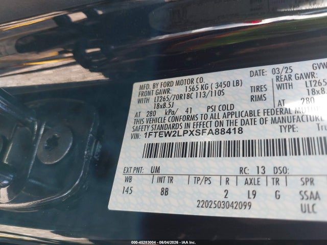 Продаж на аукціоні авто 2025 Ford F-150 Stx, vin: 1FTEW2LPXSFA88418, номер лоту: 45283004