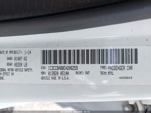 Aukcja sprzedaży 2014 Chrysler 200 Lx, vin: 1C3CCBAB8EN206259, numer aukcji: 45283016