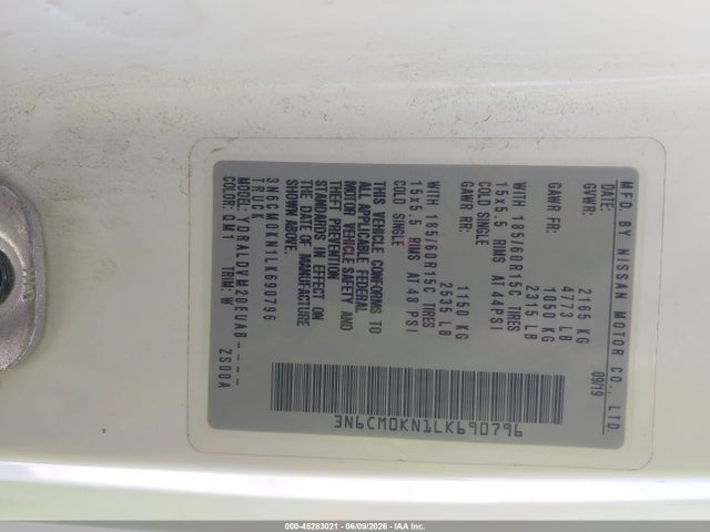 3N6CM0KN1LK690796 Nissan Nv200 Cargo S Xtronic Cvt