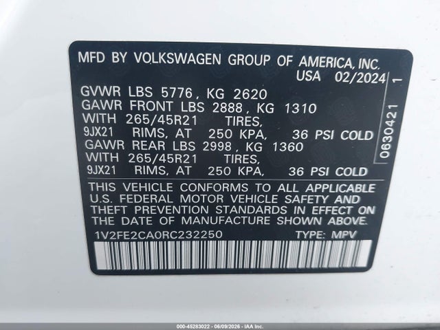 Продаж на аукціоні авто 2024 Volkswagen Atlas Cross Sport 2.0t Sel Premium R-line, vin: 1V2FE2CA0RC232250, номер лоту: 45283022