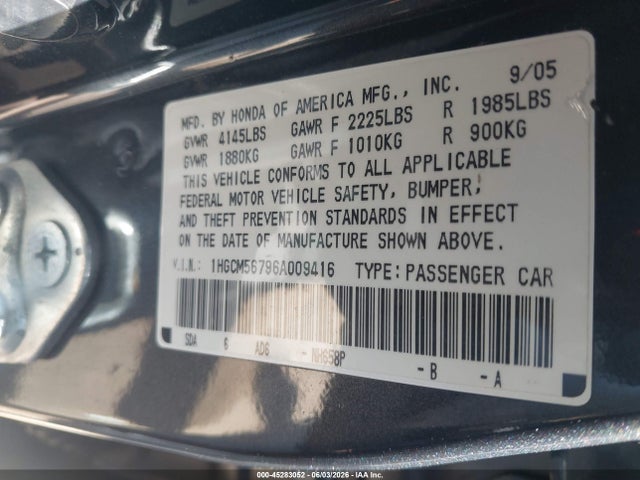 Продаж на аукціоні авто 2006 Honda Accord 2.4 Ex, vin: 1HGCM56796A009416, номер лоту: 45283052