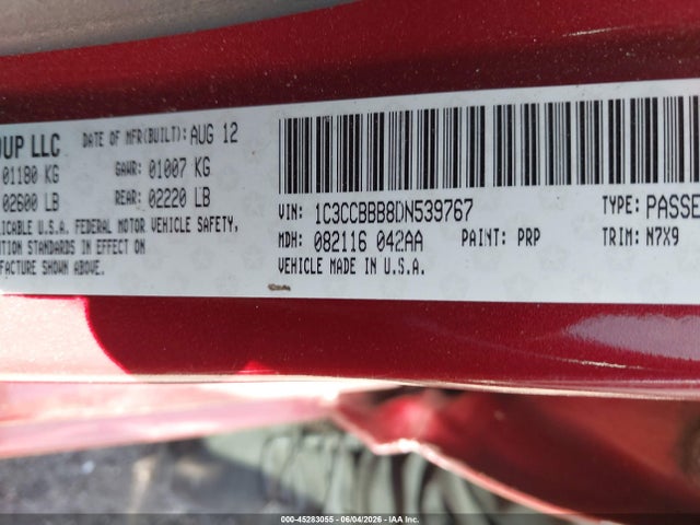 45283055 :رقم المزاد ، 1C3CCBBB8DN539767 vin ، 2013 Chrysler 200 Touring مزاد بيع