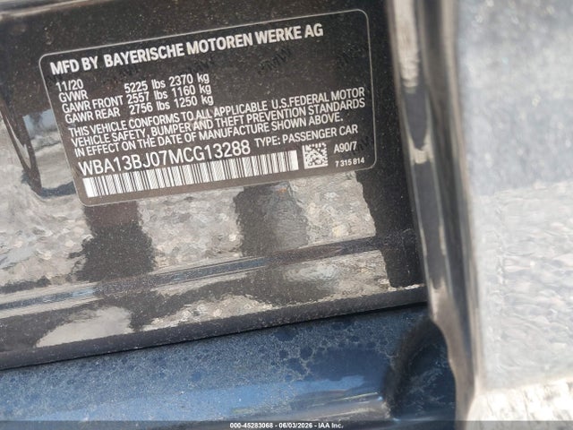 2021 Bmw 530i Xdrive მანქანა იყიდება აუქციონზე, vin: WBA13BJ07MCG13288, აუქციონის ნომერი: 45283068