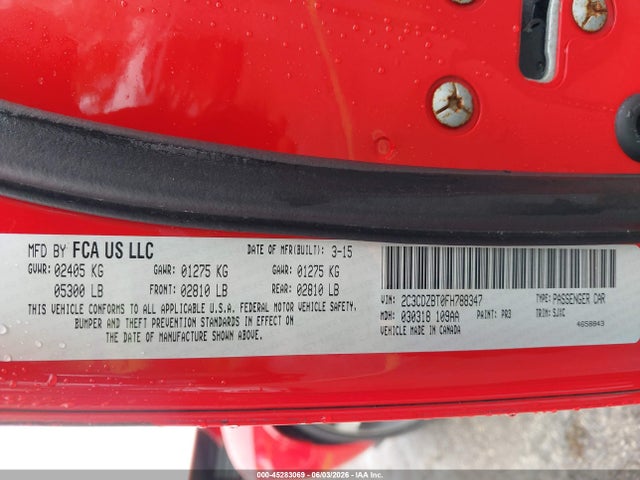 2015 Dodge Challenger R/t Plus Shaker მანქანა იყიდება აუქციონზე, vin: 2C3CDZBT0FH788347, აუქციონის ნომერი: 45283069