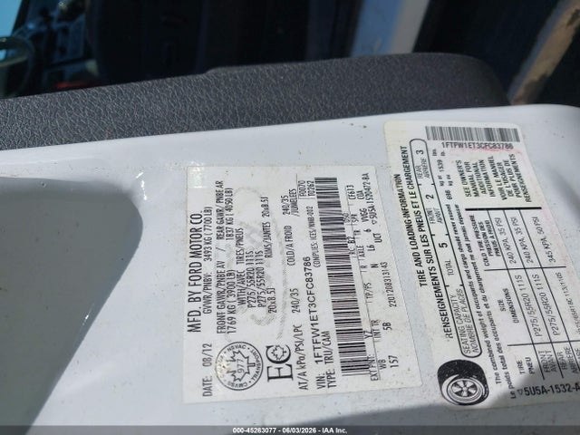 Aukcja sprzedaży 2012 Ford F-150 Fx4, vin: 1FTFW1ET3CFC83786, numer aukcji: 45283077