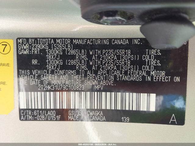 Продажа на аукционе авто 2009 Lexus Rx 350, vin: 2T2HK31U79C100823, номер лота: 45283106
