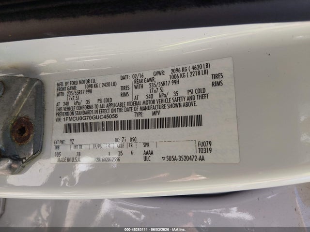 Aukcja sprzedaży 2016 Ford Escape Se, vin: 1FMCU0G70GUC45058, numer aukcji: 45283111
