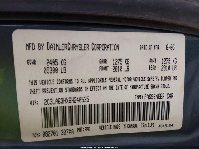 2006 Chrysler 300c მანქანა იყიდება აუქციონზე, vin: 2C3LA63HX6H240535, აუქციონის ნომერი: 45283123