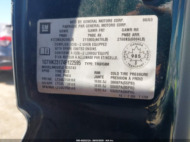 45283124 :رقم المزاد ، 1GTHK23174F122595 vin ، 2004 Gmc Sierra 2500hd Sle/slt/work Truck مزاد بيع