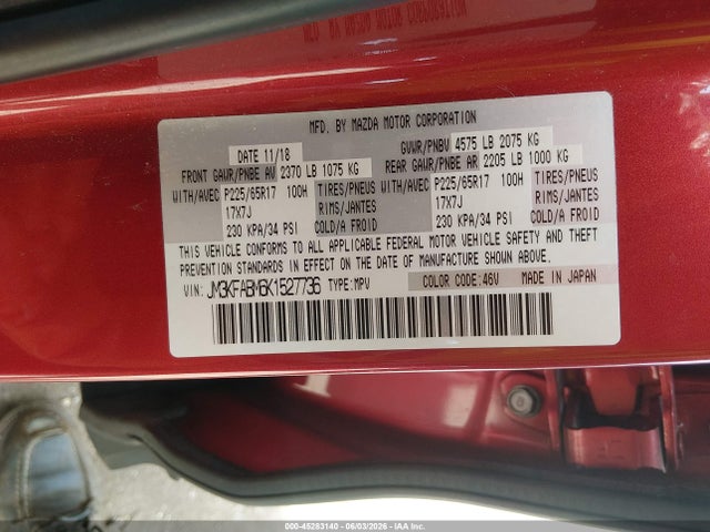 Продажа на аукционе авто 2019 Mazda Cx-5 Sport, vin: JM3KFABM6K1527736, номер лота: 45283140