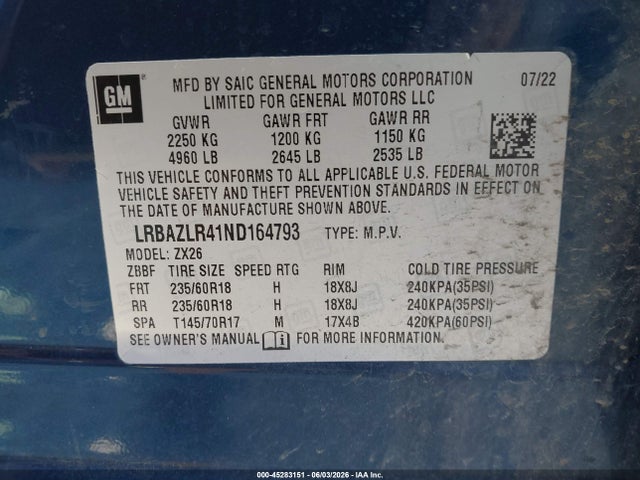 Aukcja sprzedaży 2022 Buick Envision Fwd Preferred, vin: LRBAZLR41ND164793, numer aukcji: 45283151