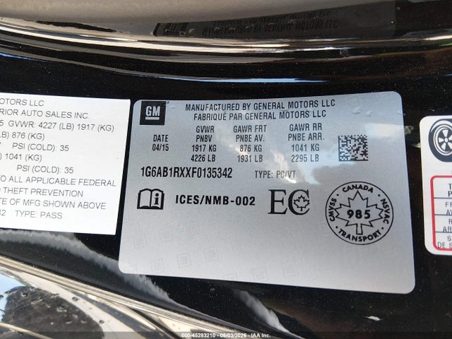 Продаж на аукціоні авто 2015 Cadillac Ats Luxury, vin: 1G6AB1RXXF0135342, номер лоту: 45283210