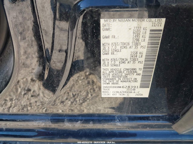 2022 Nissan Frontier S 4x4 მანქანა იყიდება აუქციონზე, vin: 1N6ED1EKXNN628391, აუქციონის ნომერი: 45283218