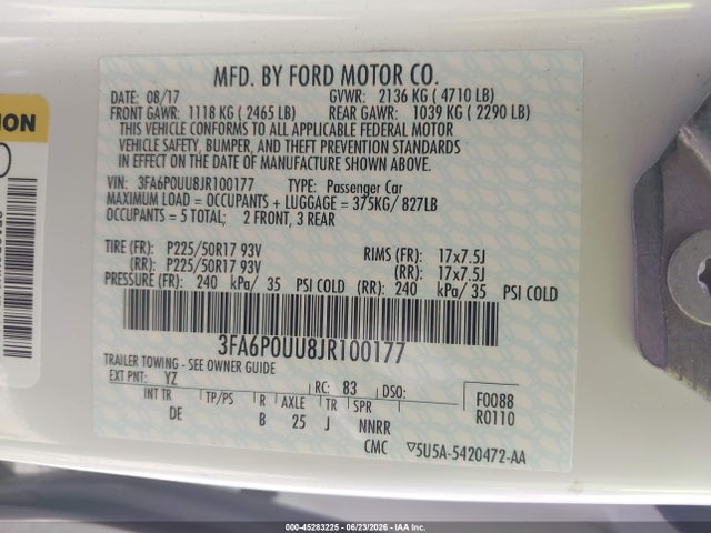 3FA6P0UU8JR100177 Ford Fusion Hybrid S