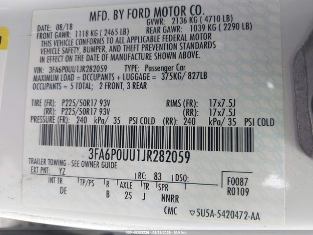 3FA6P0UU1JR282059 Ford Fusion Hybrid S