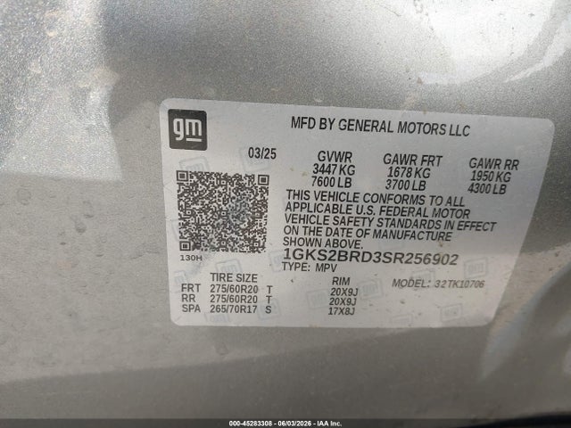 2025 Gmc Yukon 4wd Elevation მანქანა იყიდება აუქციონზე, vin: 1GKS2BRD3SR256902, აუქციონის ნომერი: 45283308