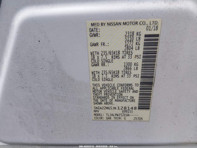Nissan MURANO S 2018 5N1AZ2MG5JN128148 Image 9