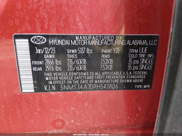 Hyundai Santa Fe Sel 2023 5NMS34AJ0PH542806 Image 9