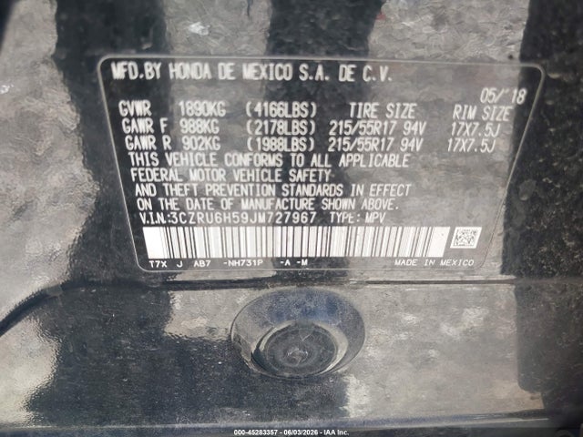 3CZRU6H59JM727967 Honda HR-V EX