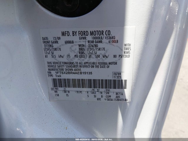 Aukcja sprzedaży 2010 Ford F-250 Lariat/xl/xlt, vin: 1FTSX2BR4AEB15135, numer aukcji: 45283418