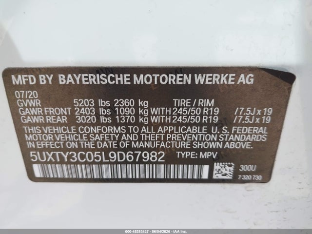 Продаж на аукціоні авто 2020 Bmw X3 Sdrive30i, vin: 5UXTY3C05L9D67982, номер лоту: 45283427